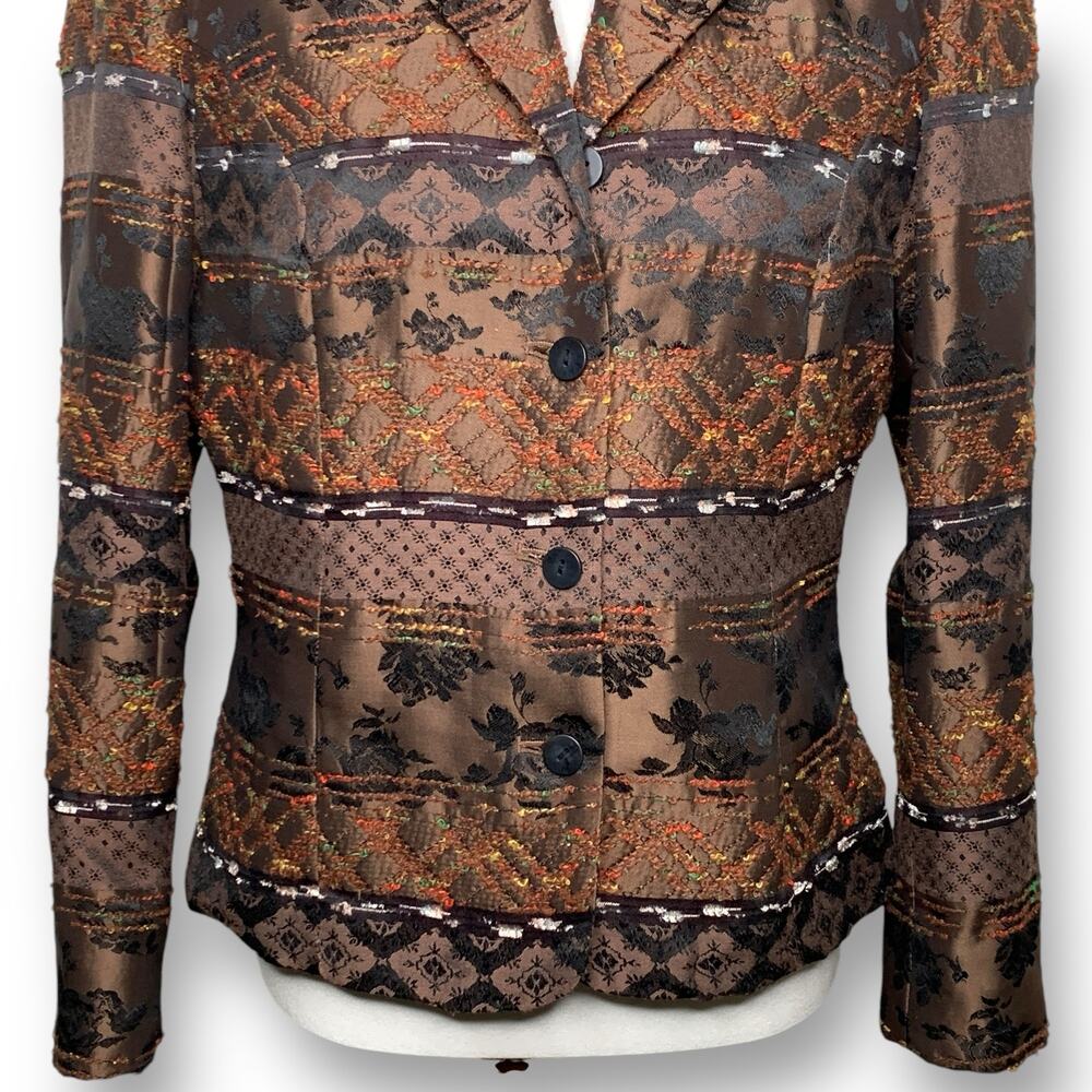 Coldwater Creek Brown Blazer Jacket Satin Embroidered Button Size Medium Petite - Picture 4 of 9